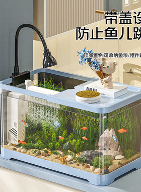 不易碎新款高清透明塑料鱼缸桌面懒人水族箱蝾螈缸儿童小孩观察缸