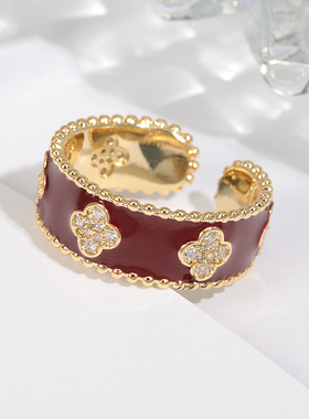 仲夏之晶四叶草开口戒指女