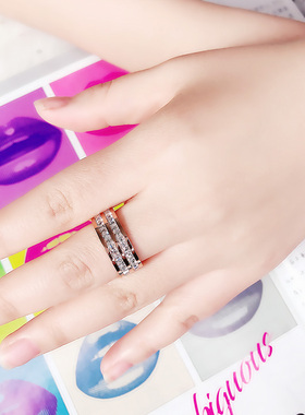 仲夏之晶钛钢满钻戒指女