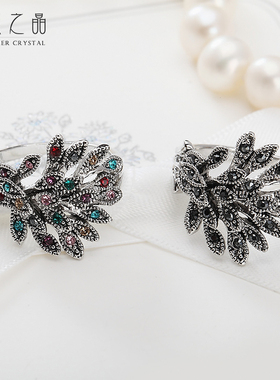 仲夏之晶复古宫廷彩钻凤尾戒指女