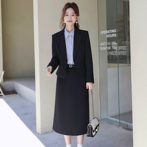 小个子短款高级感公务员面试黑色职业通勤正装西装套装女春秋长袖 - 图0