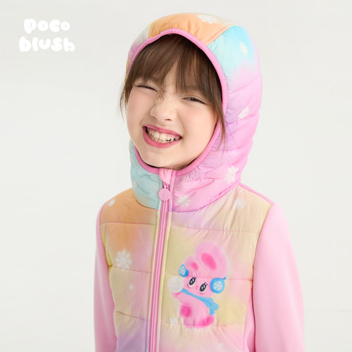 pocoblush【彩虹糖】大豆棉外套女童冬季保暖连帽休闲棉服套装 - 图0