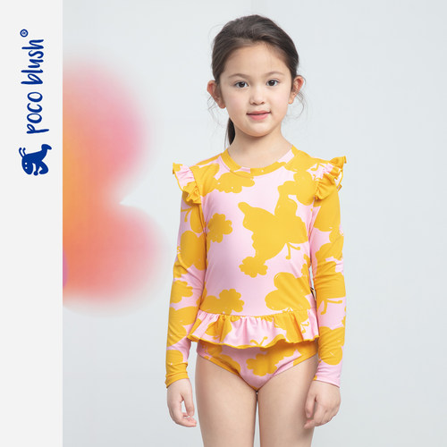 pocoblush原创设计蝴蝶日记儿童长袖防晒小公主连体泳衣女童泳装 - 图2