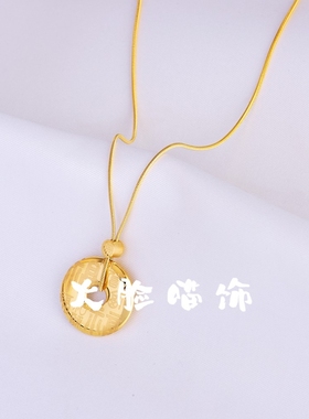 钛钢新款福字镀黄色平安扣锁骨链高版本金色项链女轻奢饰品礼物