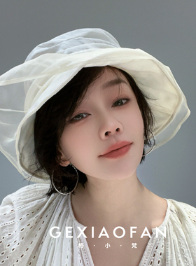格小梵·正品春夏桑蚕丝女时尚休闲旅行遮阳可折叠渔夫帽褶皱款