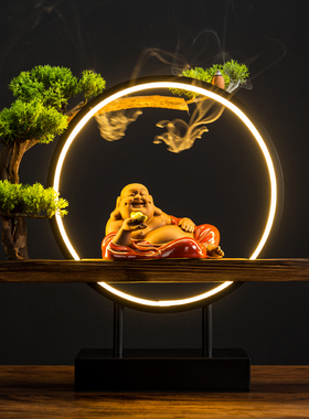 新中式禅意招财弥勒佛摆件客厅博古架电视柜书桌佛像装饰陶瓷摆件