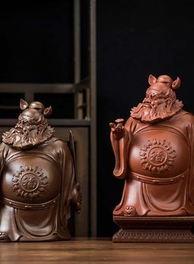 天师钟馗中式紫砂摆件博古架客厅玄关柜台办公室前台陶瓷装饰品