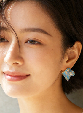 欧美潮流小众简约设计感褶皱方形微镶满钻复古耳钉时尚气质耳饰品