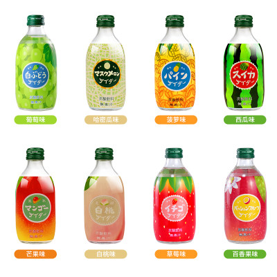 日本友升友树300ml果味碳酸汽水水蜜桃白桃果汁气泡水饮料多口味 虎窝淘