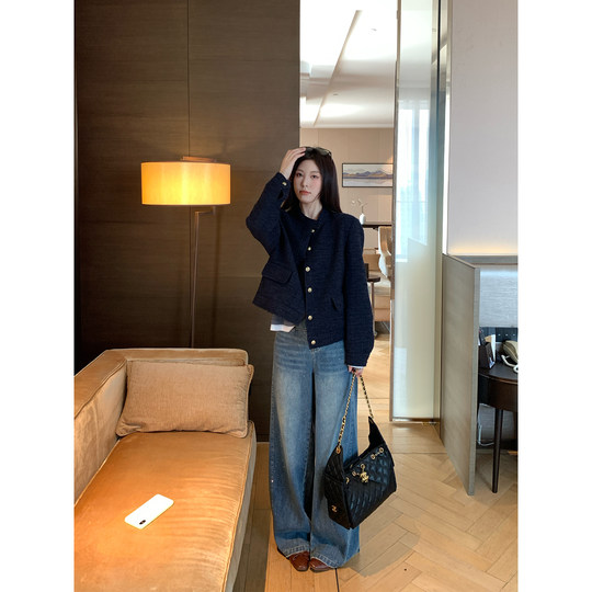 NAZ那子大码早秋编织粗花呢精致小香立领显瘦胖mm气质夹克外套女