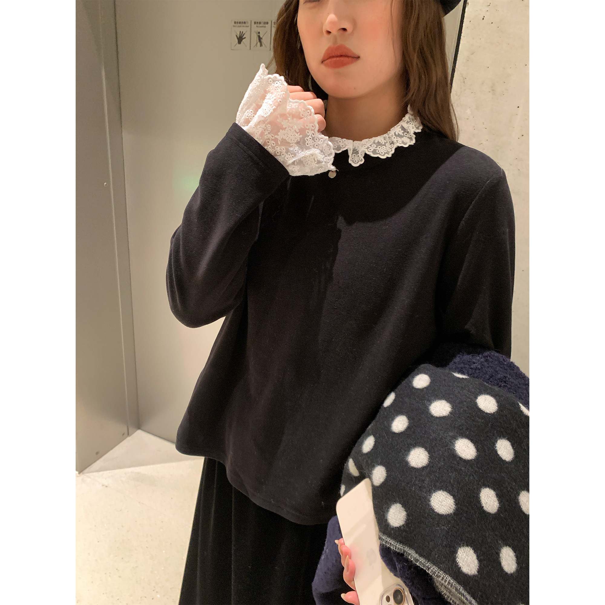 NAZ那子大码冬装灯芯绒双面保暖蕾丝拼接法式打底衫胖mm洋气上衣,淘宝优惠券,粉丝福利购,淘宝优惠卷