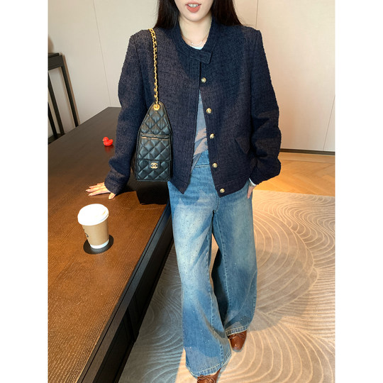 NAZ那子大码早秋编织粗花呢精致小香立领显瘦胖mm气质夹克外套女