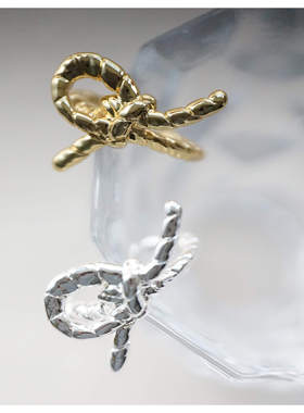 韩国博主同款重工实心蝴蝶结戒指女小众设计复古感不规则开口指环