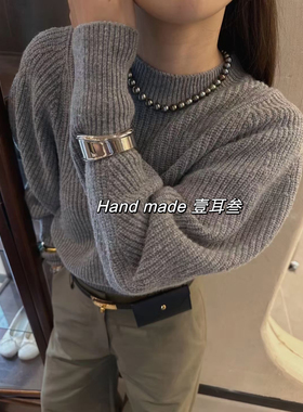 向日葵欧尼黑灰色珍珠项链