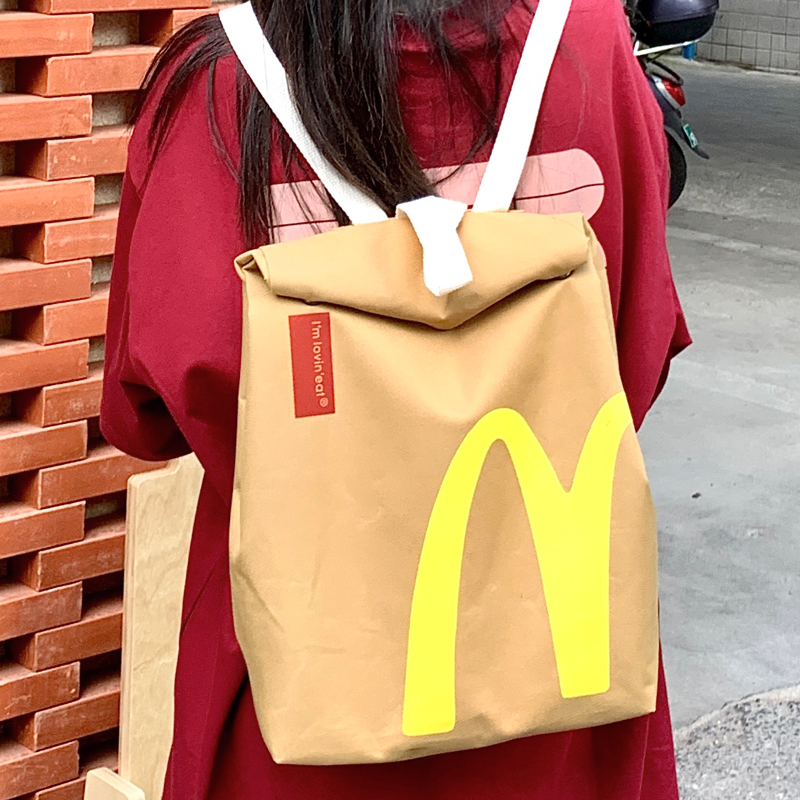 网红汉堡纸袋双肩包2024新款大容量校园帆布背包女大学生上课书包-图2