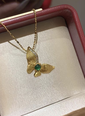 「金丝灵蝶」天然A货翡翠蝴蝶银镀金项链轻奢精致送礼锁骨链气质