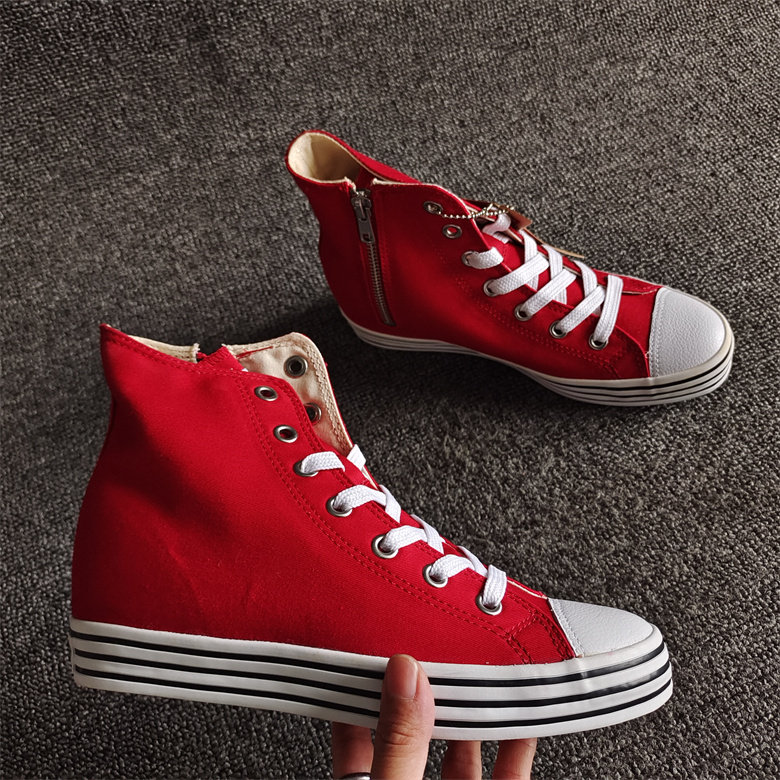 品牌撤柜断捡漏清仓女鞋圆头系带厚底内增高红色高帮板鞋休闲学生