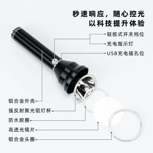 大功率led锂电池大号可充电强光超亮远射消防手电筒带SOS求救模式 - 图1