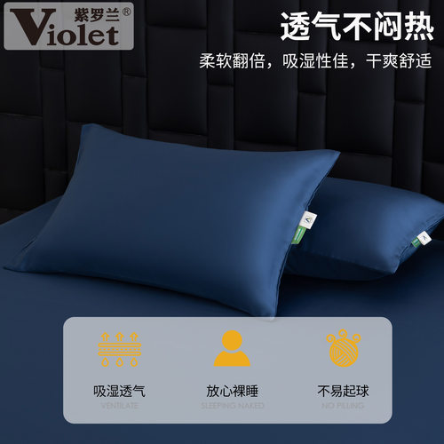紫罗兰60S天丝莱赛尔纯色单枕套夏季丝滑亲肤枕头套枕芯套一对装 - 图1