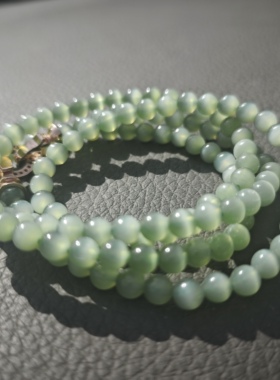 天然和田玉多圈手串女男冰底晴水俄碧老料猫眼玉石珠子四圈手链