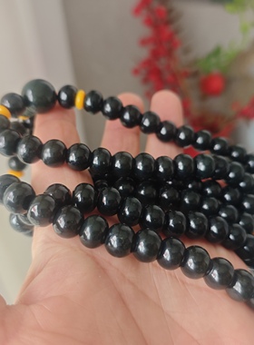 天然和田玉黑青细料108念珠平安扣款珠子佛珠路路通念珠正品