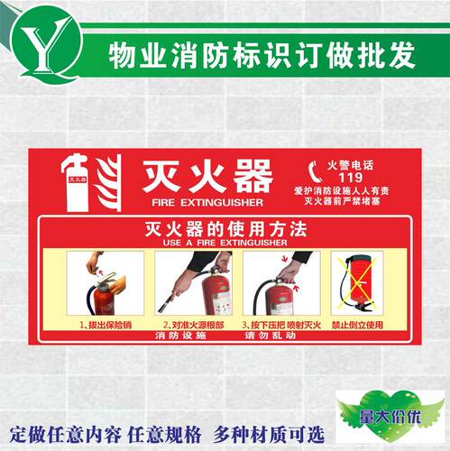 消防箱消火栓使用方法/灭火器使用方法贴纸/消防栓不干胶标签定做/物业消防提示贴灭火器箱标贴/消火栓操作图 - 图1