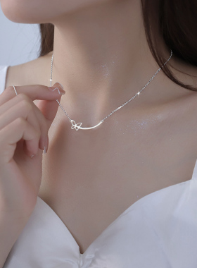 精致长条蝴蝶银色项链女款轻奢小众设计高级感简约锁骨链生日礼物