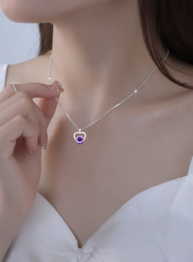 绿色心锆石项链女款2026新款锁骨链女高级感毛衣项链轻奢小众颈链