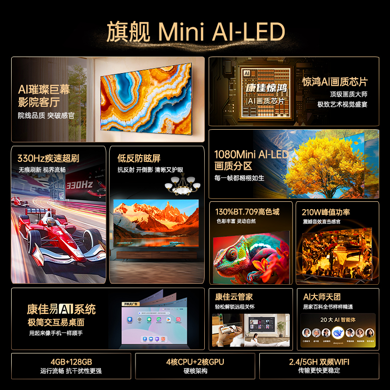 康佳G9W 100英寸Mini AI-LED巨幕 330Hz智能液晶电视机 - 图0