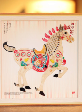 水牛皮影戏五花马相框摆件