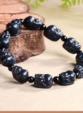 正品天然和田玉烟灰貔貅玉石手串桶珠手链时尚男女款个性手饰手链