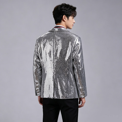 【清仓】明星同款银色亮片西装外套男团体舞台演出夜店歌手男礼服 - 图1