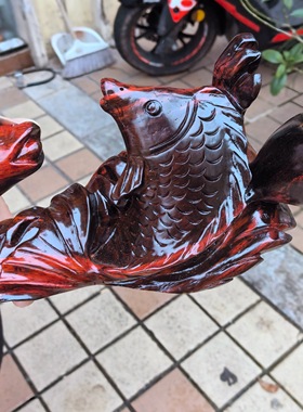 大红酸枝木鲤鱼摆件工艺品摆件乔迁送礼桌面动物复古纯手工摆件