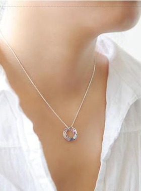 纯银饰品水晶香槟色短款吊坠包邮