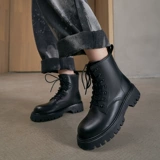 Martens, черные зимние короткие сапоги, утепленные ботинки, 2022, широкий устойчивый каблук, круглый носок, из натуральной кожи