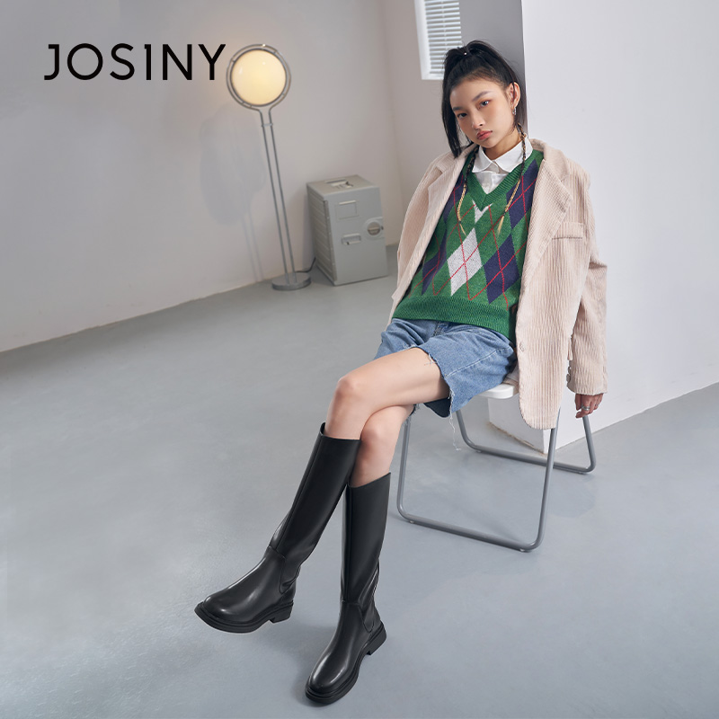 卓诗尼旗舰店【卓诗尼】时尚长筒靴新款圆头百搭瘦瘦靴后拉链女靴3