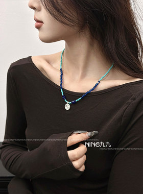 新中式小众NINE九蓝色项链高级感