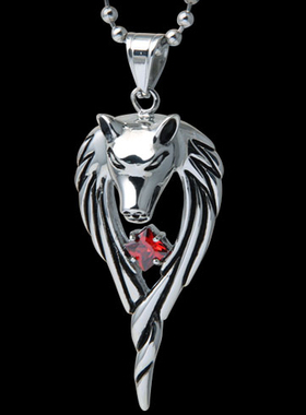 钛钢镶钻复古时尚风男士狼牙项链