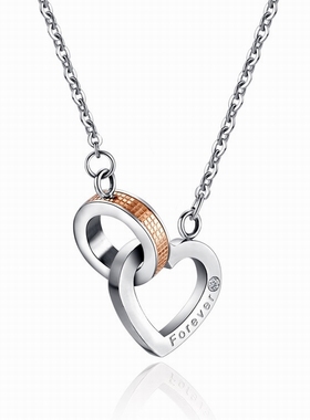 情侣男士心形钛钢刻字吊坠送女友