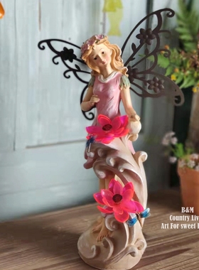 花仙外贸树脂田园花园摆件太阳能