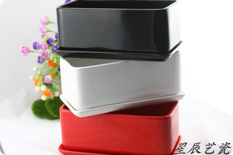 【热卖款】 陶瓷花盆长方形大号配底盘托盘多肉白色黑色红色包邮,淘宝优惠券,粉丝福利购,淘宝优惠卷