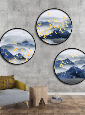 大气风沙发背景墙圆形客厅装饰画