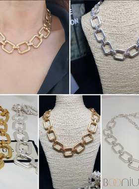 东大门复古做旧浮夸风方块毛衣链