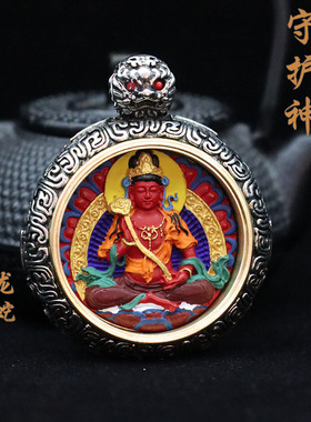 手绘嘎乌盒朱砂守护神吊坠手绘唐卡八大守护神吊坠扎手绘扎基拉姆