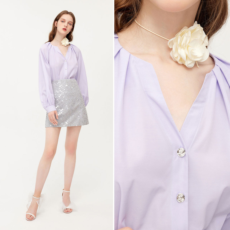 COCOON/可可尼紫色灯笼袖衬衫上衣