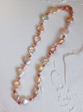 百搭纽扣玫瑰金长款天然淡水珍珠