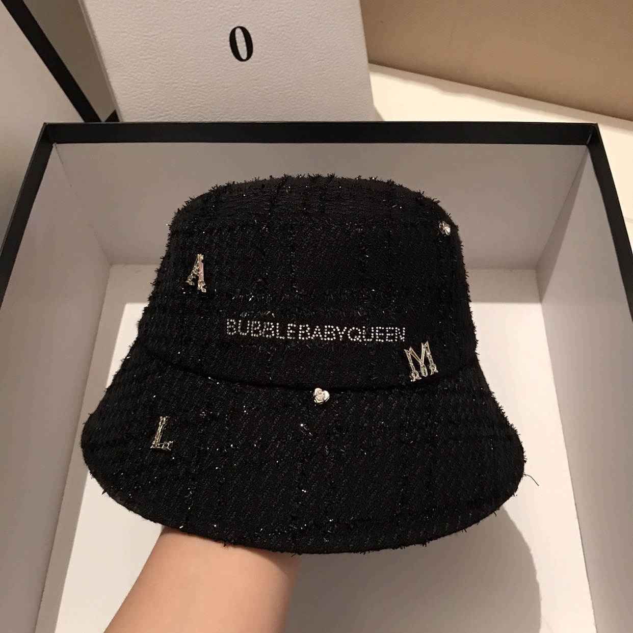 秋冬季黑色渔夫帽女韩版百搭粗花呢盆帽潮显脸小宽檐大头围帽子潮 - 图0