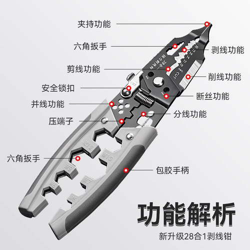 剥线钳子电工专用多功能钳子拨线接线钳剥线扒皮压线绕线剪线分线 - 图1