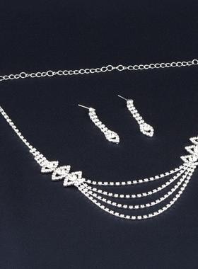 多层爪链女项链套装闪钻水钻首饰