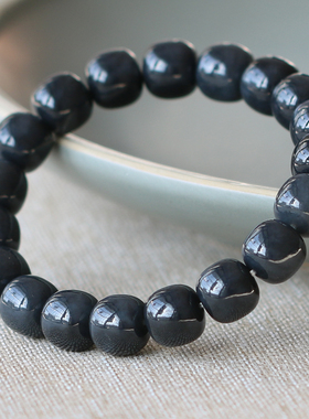 天然和田玉青花籽料聚墨手串